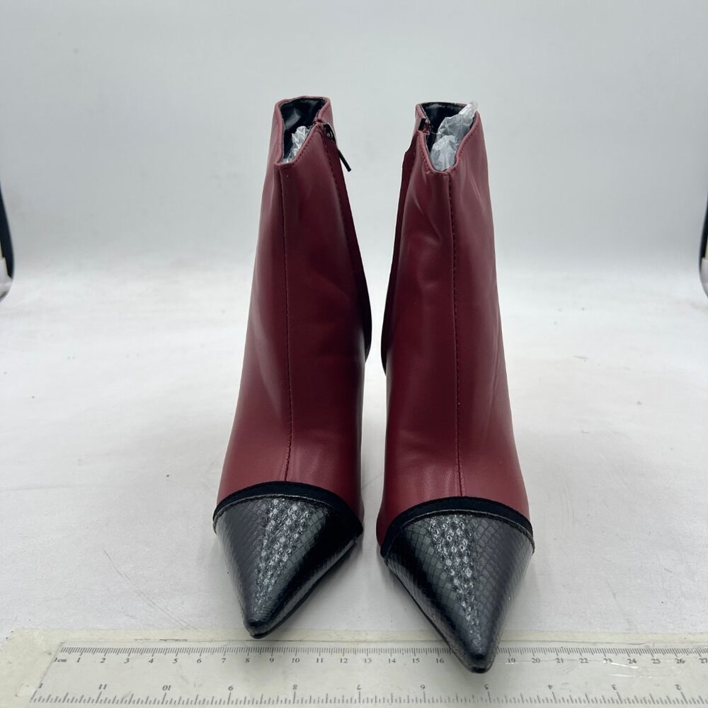 Wine Basic Closed Toe Ankle Boots Block High Heel… - image 2